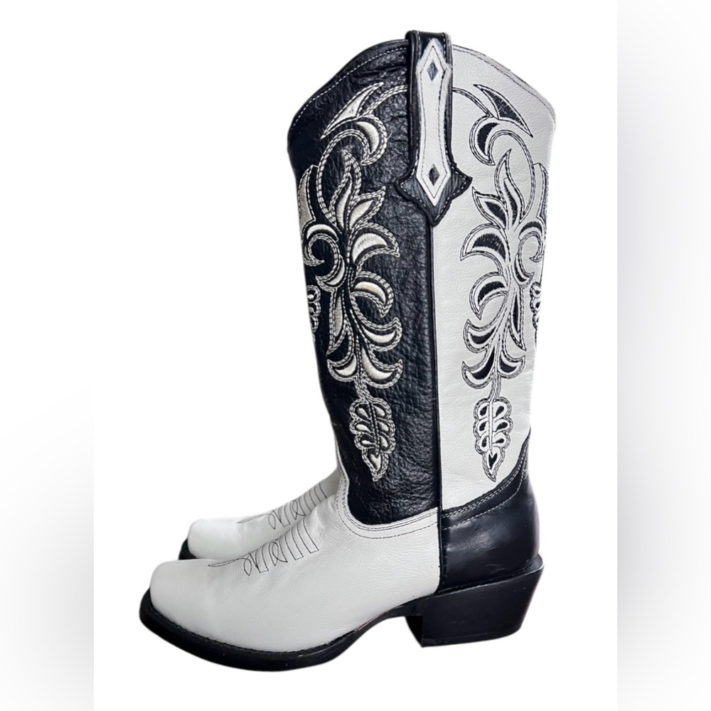 Tanner Mark Women's Black White Colorblock Leather Cowboy Boots Size 6.5